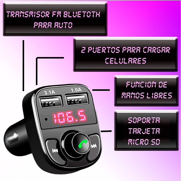 Transmisor FM LCD Bluetooth de Audio Para Autos Soporta USB, SD